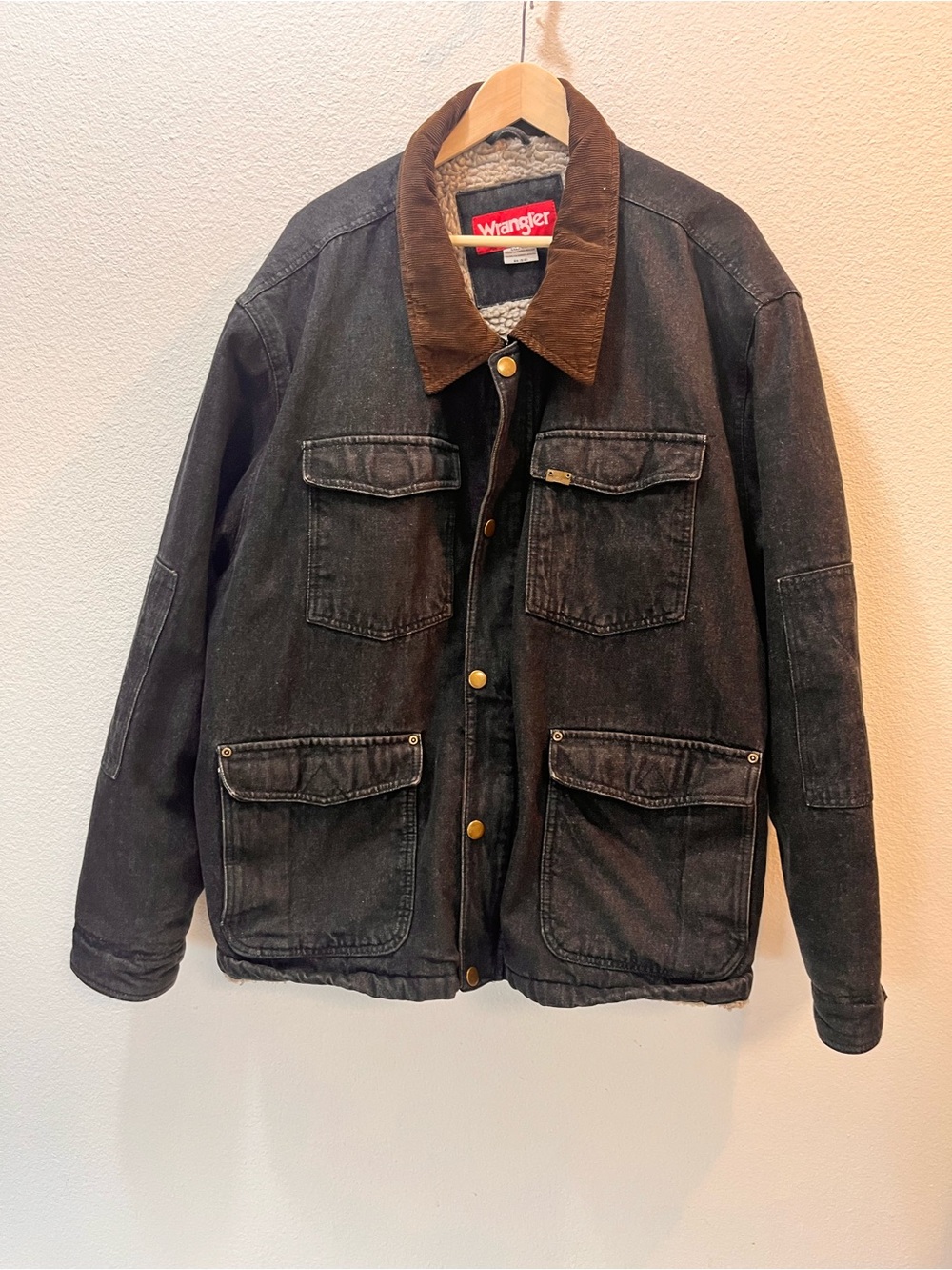 Wrangler Black Jacket with Brown Corduroy Collar